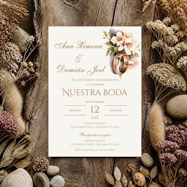 Convites Anéis de casamento boho em espanhol (Criador carregado)