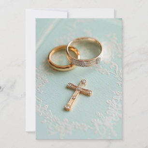 Convites Anéis de casamento de ouro rosa e cruz