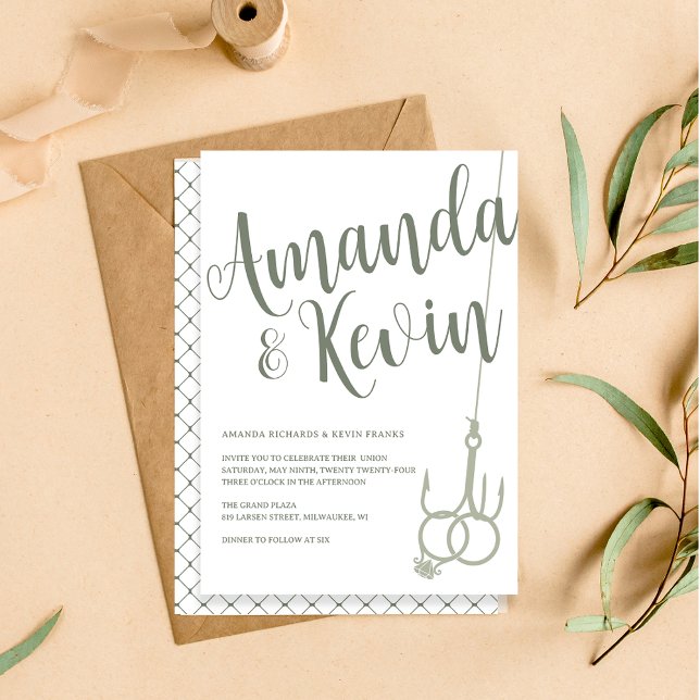 Convites Anéis De Casamento Simples De Pesca Sage Moss Gree (Criador carregado)