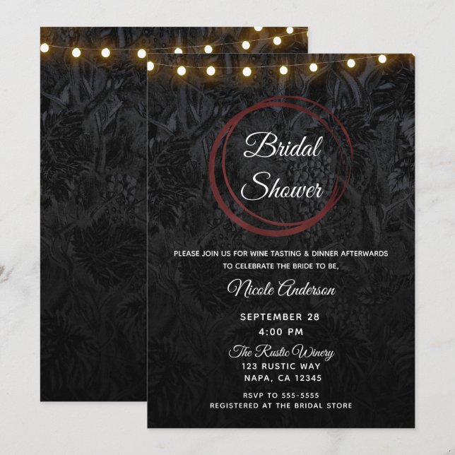 Convites Anéis de Cedo Preto Chic Moderno para Casamento (Frente/Verso)