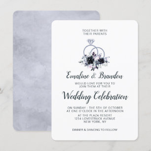Convites Anéis de Noite Floral Prata Brilho Casamento