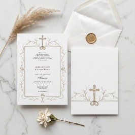 Convites Anéis de Noiva Cruz de Ouro Elegantes Casamento Ca