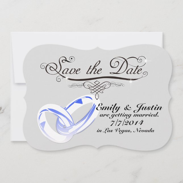 CONVITES ANÉIS DE NOIVA DE CRISTAL SAVE THE DATE CARDS (Frente)