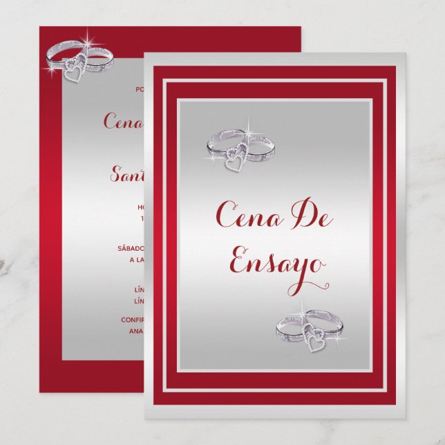 Convites Anéis De Noiva, De Prata E Vermelho Cena De Ensaio (Frente/Verso)