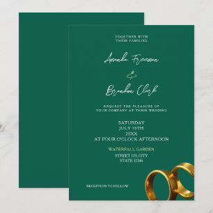 Convites Anéis de Noiva Esmeralda Verde Dourado