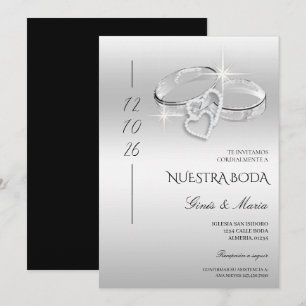 Convites Anéis de Noiva Prateados Glamurosos Decorativos Es