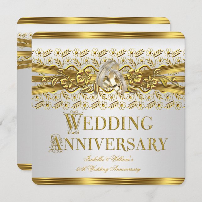 Convites Anéis de Ouro de Aniversário de 50 Anos de Casamen (Frente/Verso)