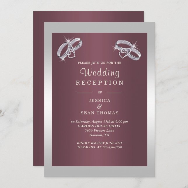 Convites Anéis de prata cintilante e Recepção de casamento  (Frente/Verso)