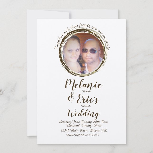 Convites Anéis de Tronco de Casamento Rústico  Script Elega (Frente)