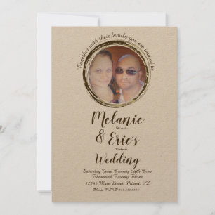 Convites Anéis de Tronco de Casamento Rústico  Script Elega