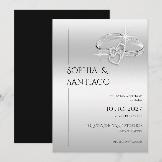 Convites Anéis Decorativos Românticos Casamento Espanhol (Frente/Verso)