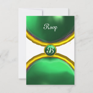 Convites ANÉIS MÁGICOS, MONOGRAMA rsvp esmeralda verde