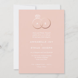 Convites Anéis Rosa Dourados Modernos Blush Invitation