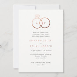 Convites Anéis Rosa Dourados Modernos Blush Invitation