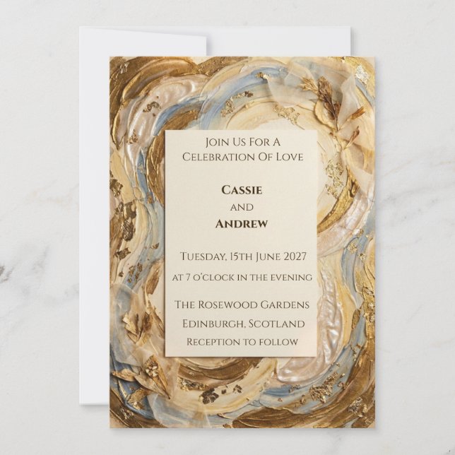Convites Anel de Ágata Mármore Creme Dourado Casamento (Frente)