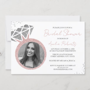 Convites Anel de Brilho de Foto em Rose Gold para Chá de No