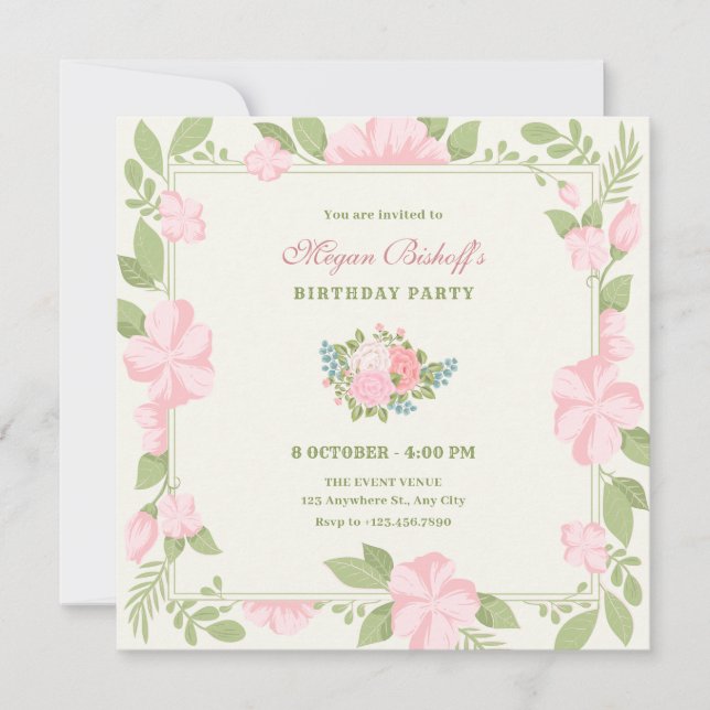 Convites Anel de casamento rosa-verde (Frente)