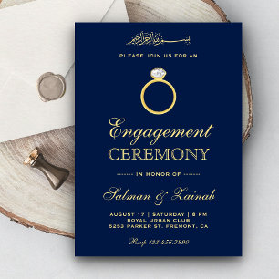 Convites Anel de Diamante Azul Dourado Compromisso Islâmico