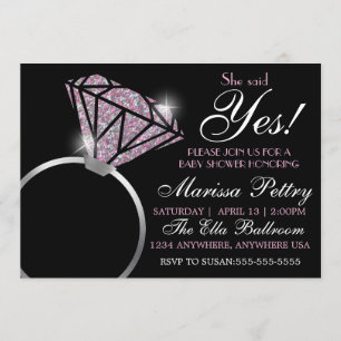 Convites Anel de diamante, Baby Shower, ela disse sim rosa