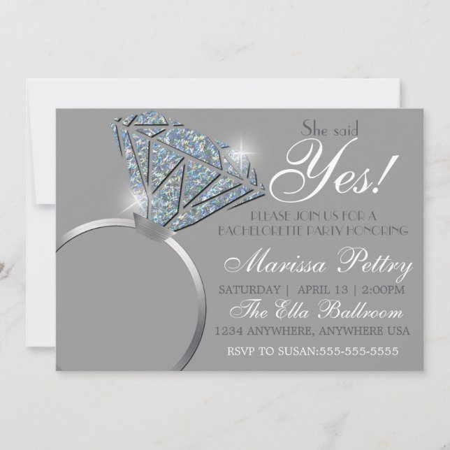 Convites Anel de diamante, Despedida de solteira, ela disse (Frente)