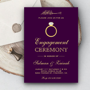 Convites Anel de Diamante Dourado Roxo Islâmico Muçulmano N