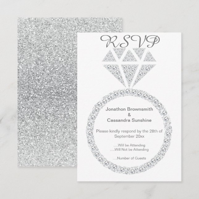 CONVITES ANEL DE DIAMANTE ELEGANTEMENTE BRILHANTE RSVP  (Frente/Verso)