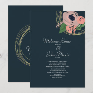 Convites Anel de Folha Rosa Floral Botânica Casamento