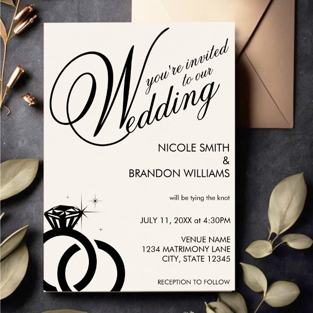 Convites Anel de Noivado com Diamante Branco e Preto (White & Black Diamond Ring Wedding Invitation)