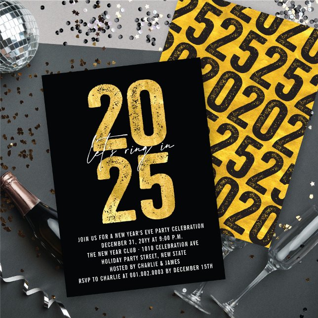 Convites Anel de vamos em 2025, Festa de Férias do Ano Novo (Let's Ring In 2025 New Year Eve's Holiday Party Invitation @ fat_fa_tin)