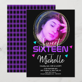Convites Anel Dourado Neon Sweet Sixteen Confete Grade de F