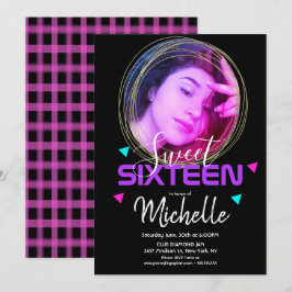 Convites Anel Dourado Neon Sweet Sixteen Grade Foto Confete