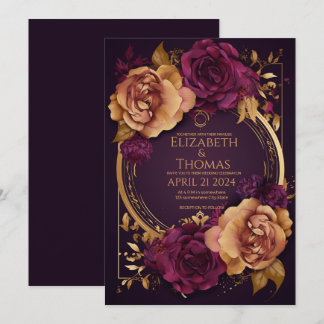 Convites Anel ouro com Rosa Roxo Escuro e Açúcar Marrom