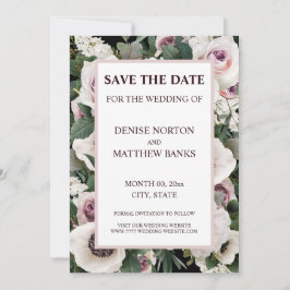 Convites Anêmona Branca em Preto Verdadeiro Salve A Data In