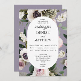 Convites Anêmona Branca na Casamento de Cinzas Lavandas