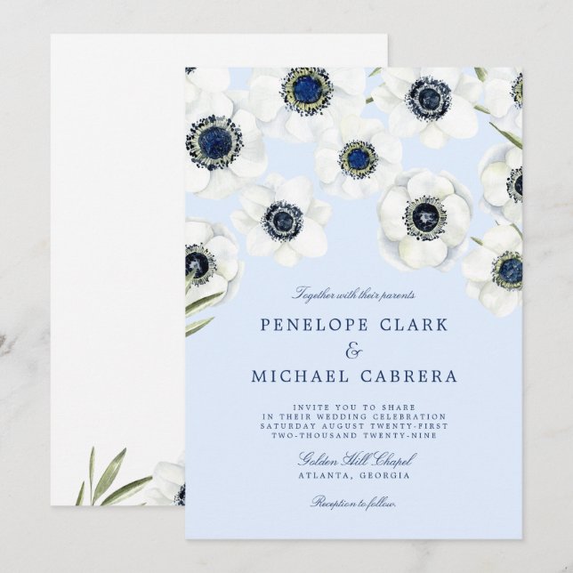 Convites Anêmona da Manhã | Casamento Floral (Frente/Verso)