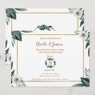 Convites Anêmona de Folhas Brancas e Verdes Floral Casament
