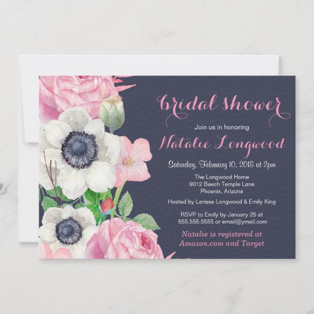 Convites Anêmona Floral Aquarela Bebê ou Chá de panela (Frente)