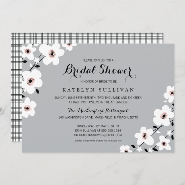 Convites Anêmona Moderna Branca de cinzas | Chá de panela (Frente/Verso)