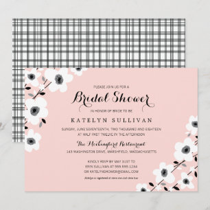 Convites Anêmona Negra Cinza Rosa Moderna   Chá de panela