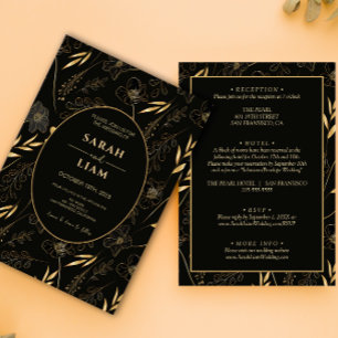 Convites Anêmona Negra E Dourada, Flor Selvagem Tudo Em Um 