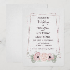 Convites Anêmona Rosa Casamento e Moldura Brilhante