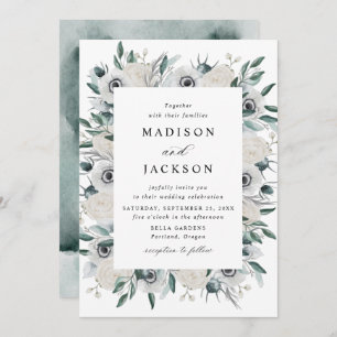 Convites Anêmonas brancas e Rosas Casamento Floral