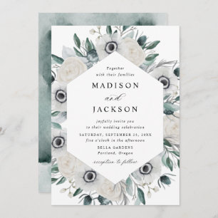 Convites Anêmonas brancas e Rosas Casamento Floral