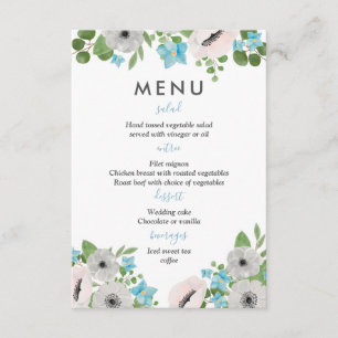 Convites Anêmonas Florais em Aquarela   Menu de Casamento