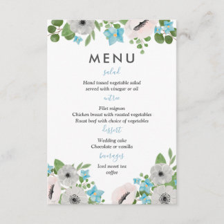 Convites Anêmonas Florais em Aquarela | Menu de Casamento