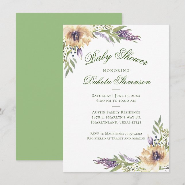 Convites Anemone Greenery Floral Boho Chá de fraldas (Frente/Verso)