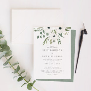 Convites Anemones Sage & Dusty Green Eucalyptus Wedding Inv