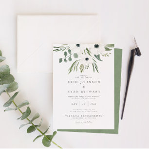 Convites Anemones Sage e Dusty Casamento Eucalyptus Verde