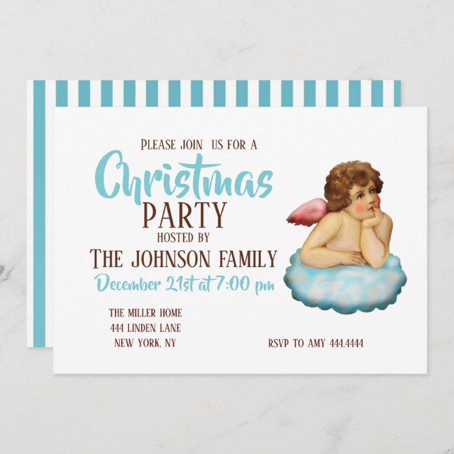Convites Angel Cloud Cupid (Frente/Verso)