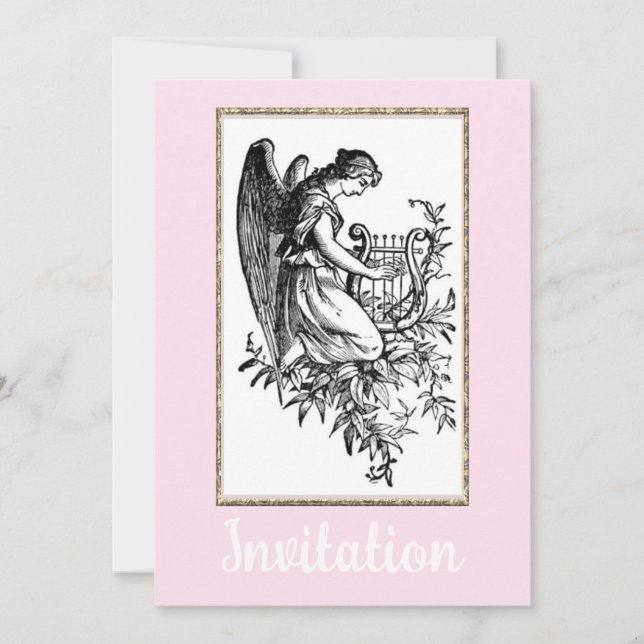 Convites Angel Com Harp E Flora (Frente)